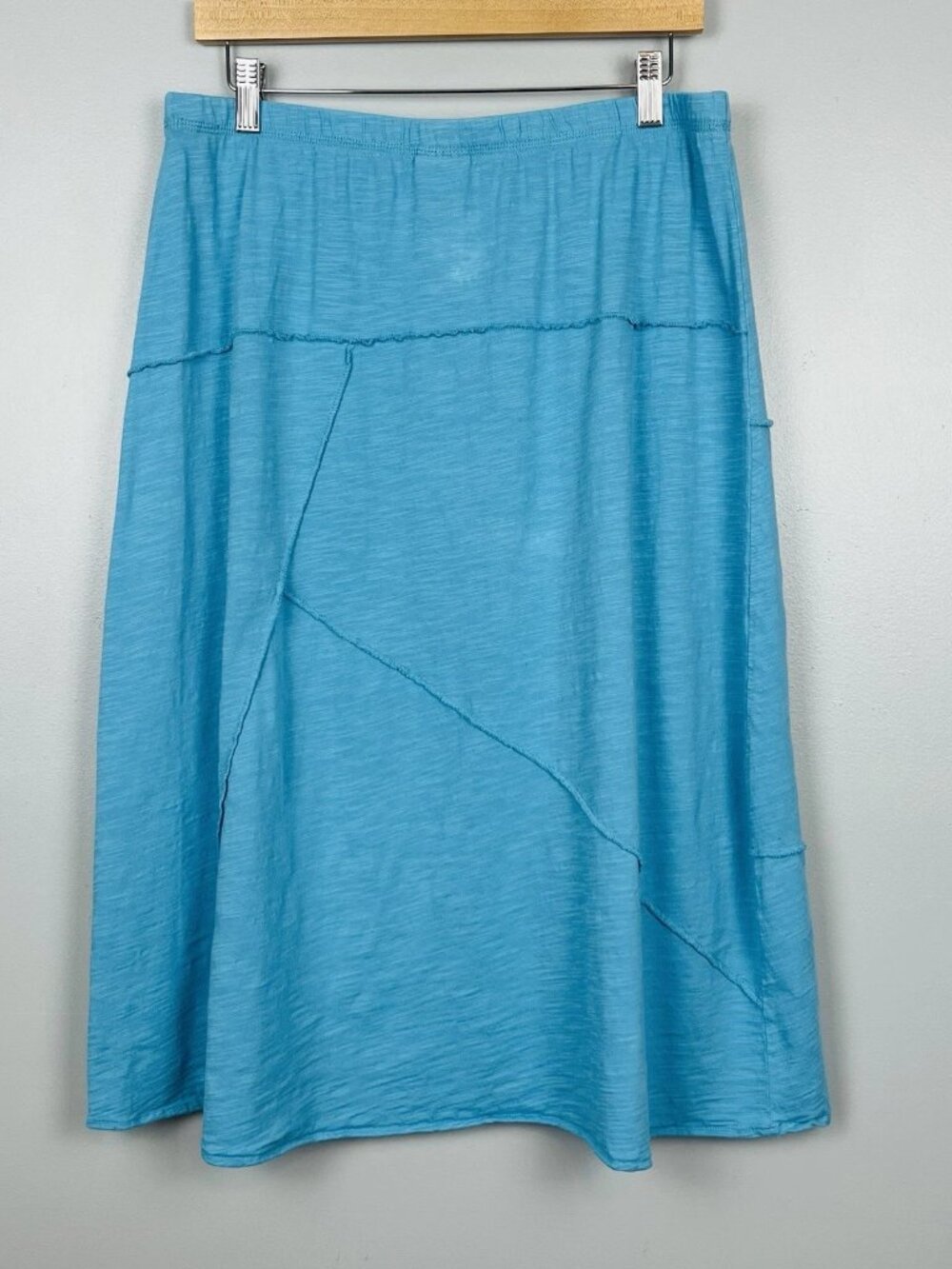 J.Jill aqua 100% cotton elastic waist pull on asymmetric reverse seam skirt, M.